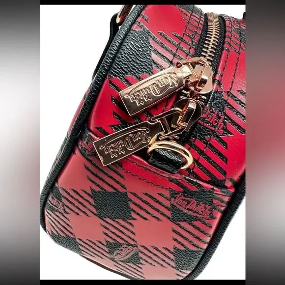 VON DUTCH Red and Black Plaid Mini Bowling Bag - Picture 8 of 11